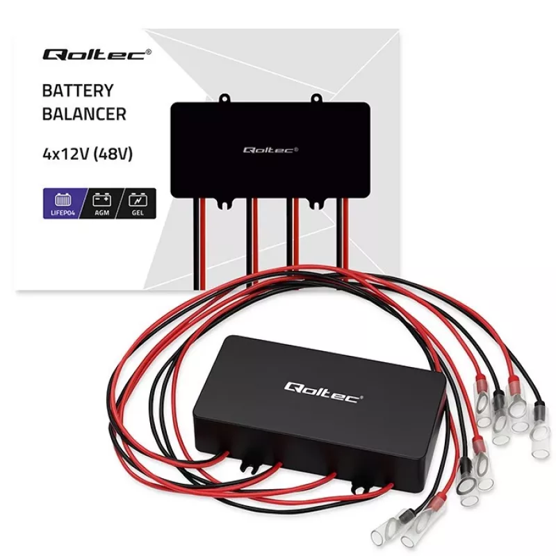 Įtampos balansuoklis QOLTEC 51098 48V sistemoms – 4×12V akumuliatorių išlygintuvas