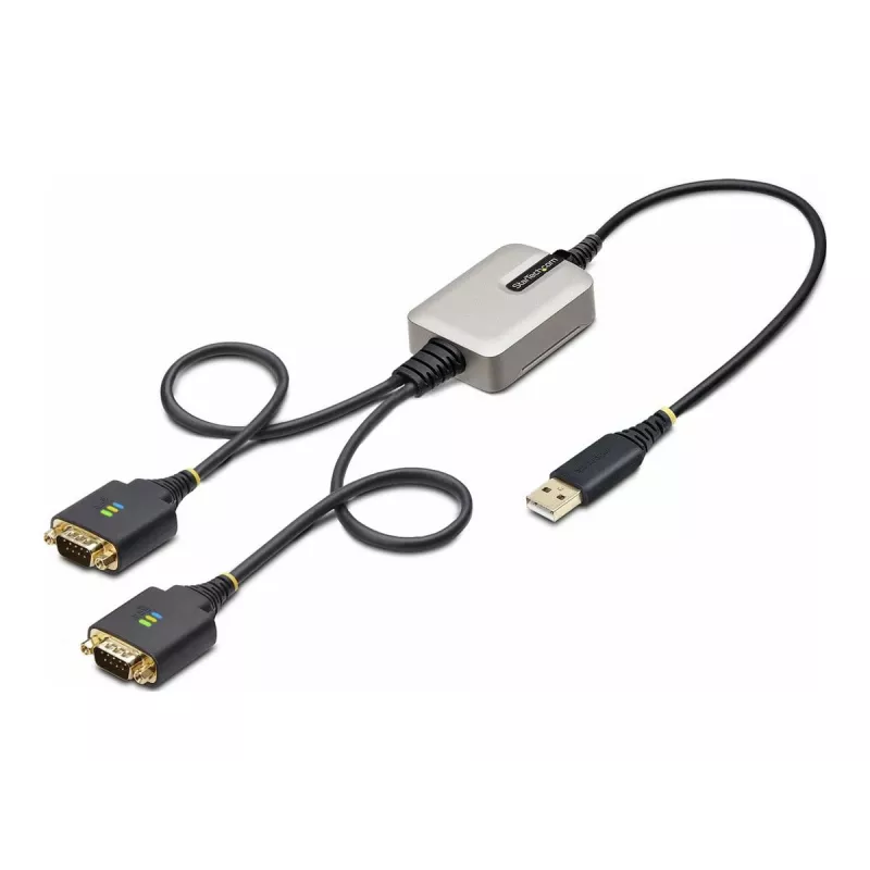 StarTech.com 2 prievadų USB į RS232 adapterio laidas, 60 cm, USB-A į 2x DB9, FTDI, keičiami varžteliai/veržlės, COM išlaikymas, 4 lygio ESD apsauga, tvirta TPE konstrukcija