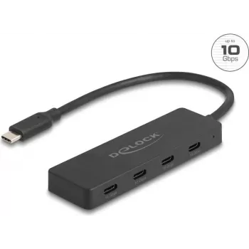 USB Type-C stotelė DELOCK 64322 — 4× USB‑A prievadai, 10 Gbps, juoda