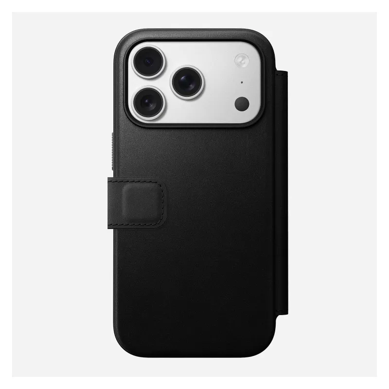 Nomad Modern Leather Folio dėklas su odiniu viršeliu iPhone 17 Pro, 16 cm (6,3 colio), juodas, 4 kortelių kišenės