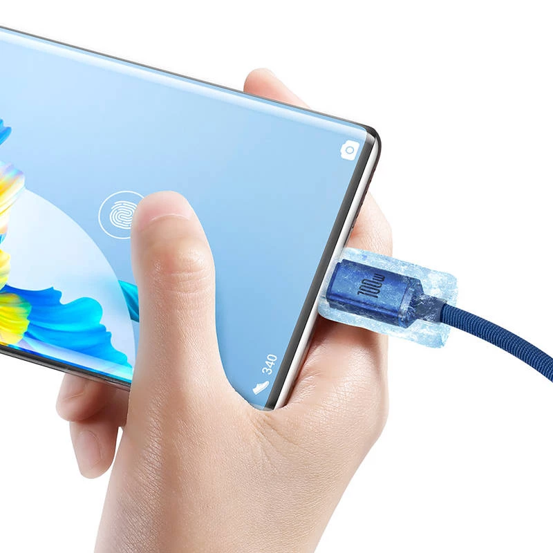 Baseus Crystal Shine laidas USB į USB-C, 100W, 2m (mėlynas)