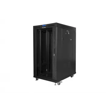 Grindinis serverio spintos korpusas 19 colių 22U 800x1000 stiklinėmis durimis LCD (plokščioje pakuotėje) V2 juodas