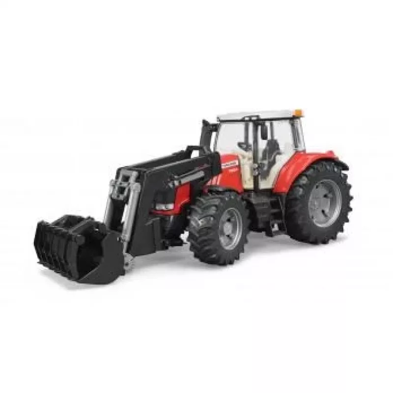 Žaislinis traktorius BRUDER Massey Ferguson 7624 su priekiniu krautuvu, raudonas, nuo 3 m.