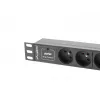 Maitinimo skirstytuvas LANBERG PDU-03E-0200-BK — 1U, 3x E tipo lizdai, 220–250 V, 16 A, 2 m laidas, juodas