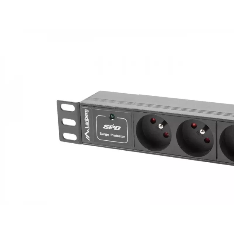 Maitinimo skirstytuvas LANBERG PDU-03E-0200-BK — 1U, 3x E tipo lizdai, 220–250 V, 16 A, 2 m laidas, juodas
