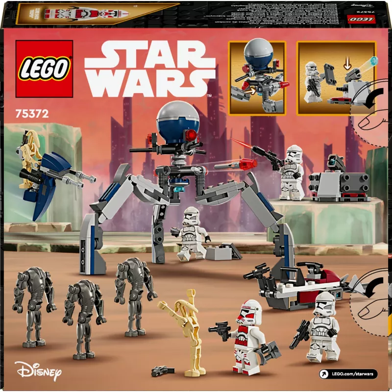 LEGO Star Wars Clone Trooper & Battle Droid Battle Pack – žaislų rinkinys su greičio dviračiu, 4 minifigūrėlėmis ir 5 figūrėlėmis, dovana berniukams