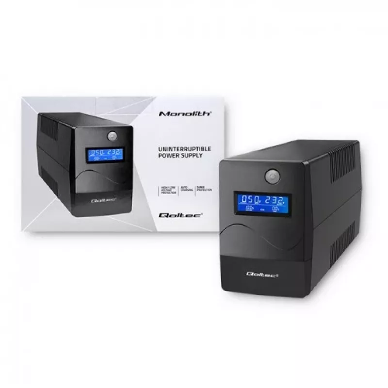 Qoltec Monolith nepertraukiamo maitinimo šaltinis (UPS) Dvigubo keitimo (Online) 1 kVA 600 W 2 AC lizdai