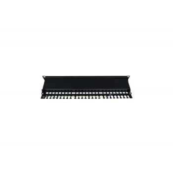 Patch Panel 19 colių 24 prievadai, CAT6, S/FTP, 1U, kabelio laikiklis, juodas