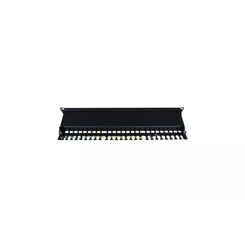 Patch Panel 19 colių 24 prievadai, CAT6, S/FTP, 1U, kabelio laikiklis, juodas