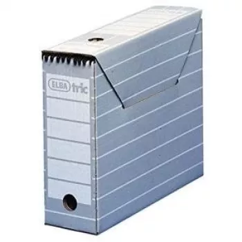 ELBA tric archyvinė dėžė, plotis 95 mm, skirta A4, pilkai balta, iš tvirto gofruoto kartono, matmenys: 95 x 340 x 265 mm (83420)