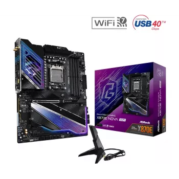 Motininė plokštė ASROCK X870E NOVA WIFI, AMD X870E, Socket AM5, ATX, DDR5, 4x DIMM, 256GB, Wi‑Fi 7, BT 5.4, 5Gb LAN, PCIe Gen5 M.2