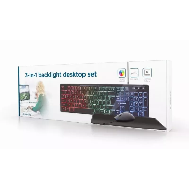 Gembird KBS-UML-01 pilno dydžio laidinė klaviatūra su pele – USB, QWERTY JAV, 104 klavišai, juoda
