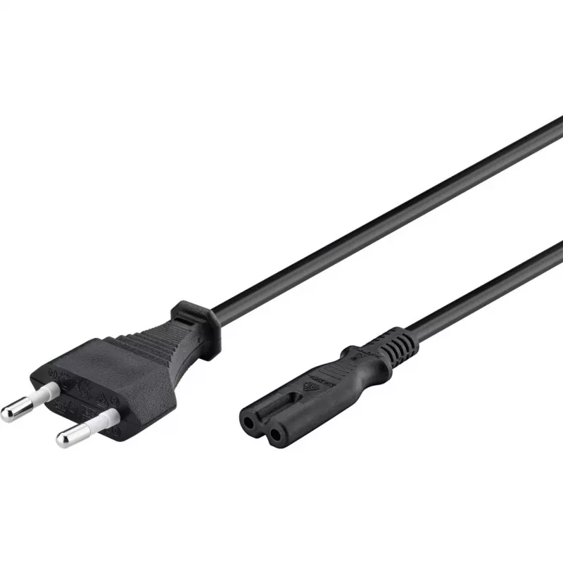 Wentronic Goobay Euro Anschlusskabel, 3 m, Schwarz - Eurostecker (Typ C, CEE 7/16) > Gerätebuchse C7 (95038)