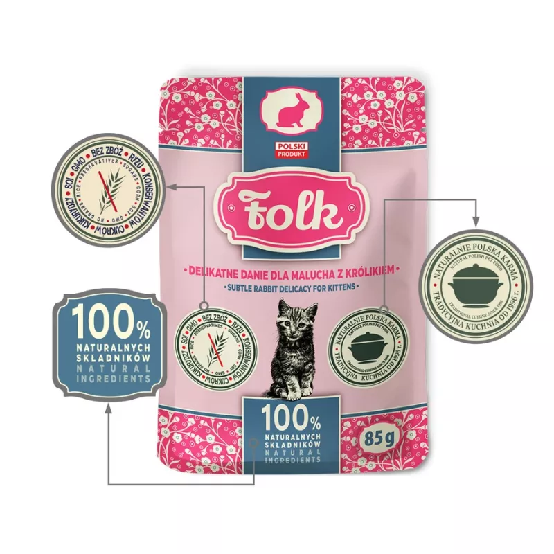 FOLK Kitten Subtle rabbit delicacy šlapias kačių ėdalas – 85g