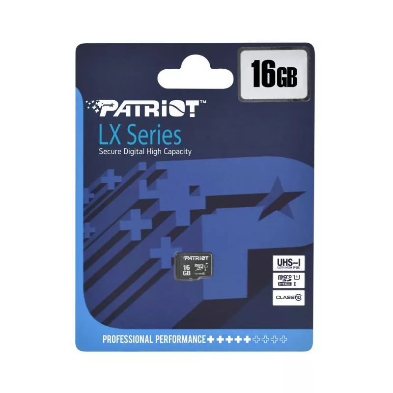 PATRIOT PSF16GMDC10 microSDHC atminties kortelė — 16 GB, Class 10, UHS-I (U1), 80 MB/s, juoda