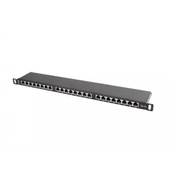 Paskirstymo panelė LANBERG PPS5-0024-B 24 prievadų CAT5e, metalinė, 0,5U, 445×99×22,3 mm, juoda