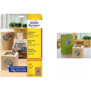 AVERY apvalios etiketės L7105-25 40 mm kraftpopierius 100 % – pakuotė 25 lapai