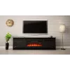 TV spintelė su židiniu Cama Meble GRANERO 200 x 56,7 x 35 cm juoda/juodas blizgesys, 2 durys, 2 lentynos, stumdomos durys, MDF/medžio drožlių plokštė