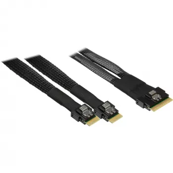 INTER-TECH vidinis skirstomasis kabelis SFF-8654-8i į 2× SFF-8654-4i, 70 cm