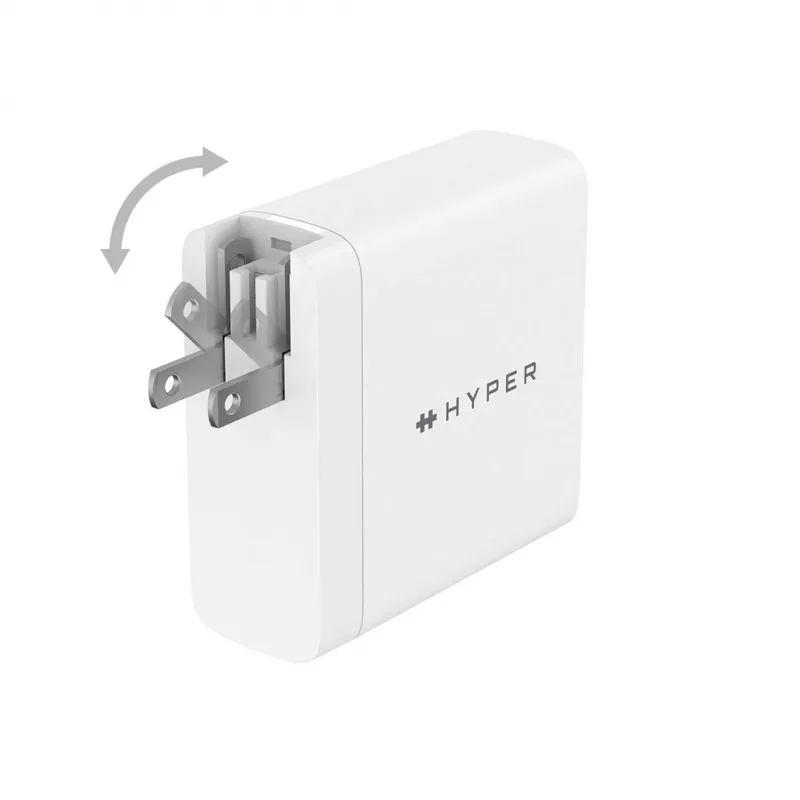 HYPER HJG140WW universalus baltas AC greitasis kroviklis, 140 W, GaN, 2x USB-C + 1x USB-A, patalpoms