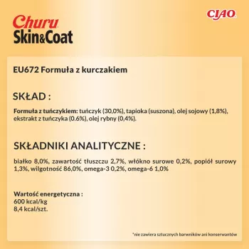 INABA Churu Skin&Coat Vištienos receptas – skanėstai katėms 4x14 g