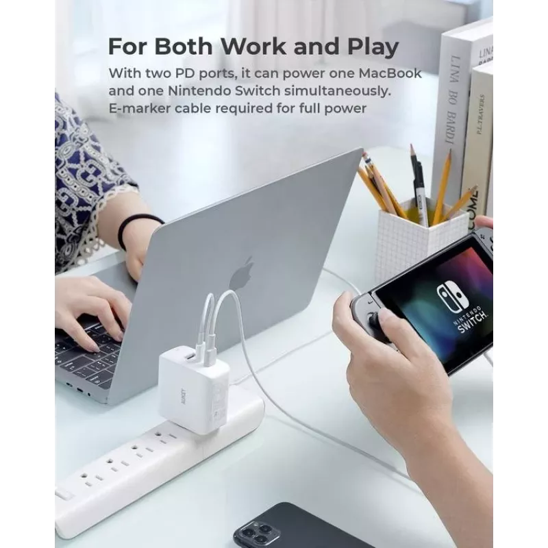 AUKEY PA-B6S Balta Omnia Mix GaN itin greitas sieninis įkroviklis