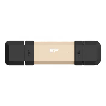 „Silicon Power DS72“ 1 TB nešiojamas SSD, USB 3.2 Gen 2, Type-C ir Type-A, aliuminio/gumos dangtelis, auksinė spalva