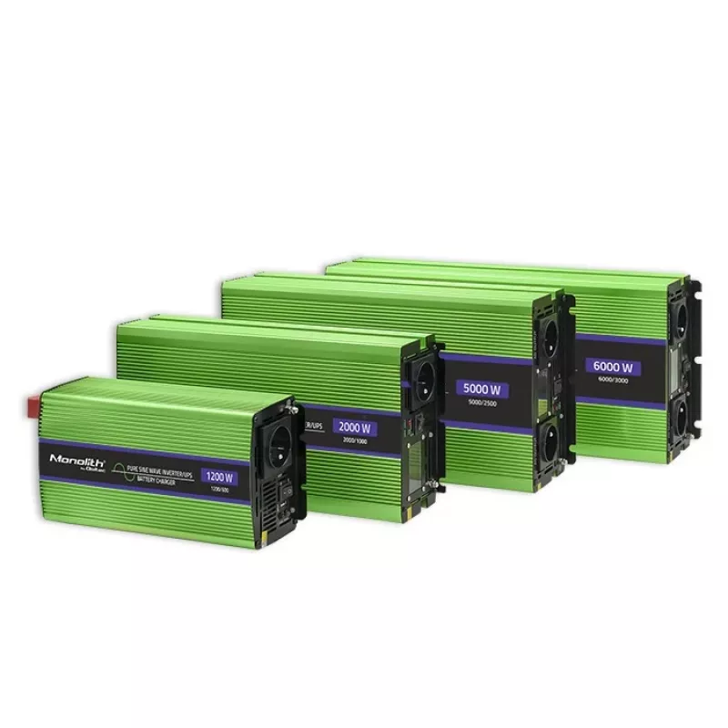 Qoltec Monolith įtampos keitiklis | Akumuliatoriaus įkroviklis | UPS | 2000 W | 4000 W | 12 V į 230 V | Grynas sinusas | LCD juodai žalias