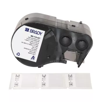 Brady M5-115-427, savaiminio laminavimo vinilo etiketė, juoda į baltą / skaidri, 38.10 x 12.70(31.75) mm, nuolatinis lipnus sluoksnis, kabelio skersmeniui 3.40 - 6.10 mm (200 vnt.) (170864)