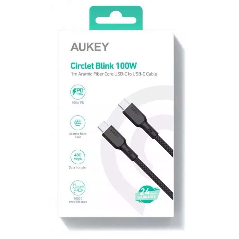 AUKEY CB-KCC101 Nyloninis laidas USB C – USB C 1 m