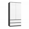 Spinta MALWA SS-90 90×180×50 cm, antracitinis rėmas, balti varstomi durys, 2 stalčiai, laminatas 16 mm