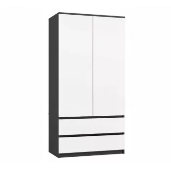 Spinta MALWA SS-90 90×180×50 cm, antracitinis rėmas, balti varstomi durys, 2 stalčiai, laminatas 16 mm