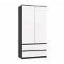 Spinta MALWA SS-90 90×180×50 cm, antracitinis rėmas, balti varstomi durys, 2 stalčiai, laminatas 16 mm