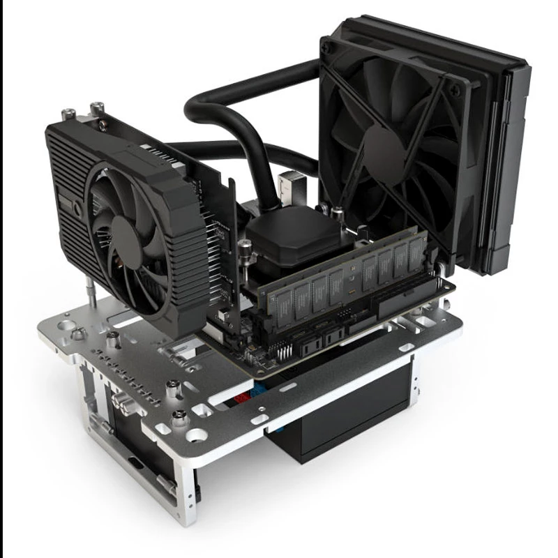 Mini benchtable korpusas Streacom BC1 Mini V2 sidabrinis – kompaktiškas atviro rėmo stendas