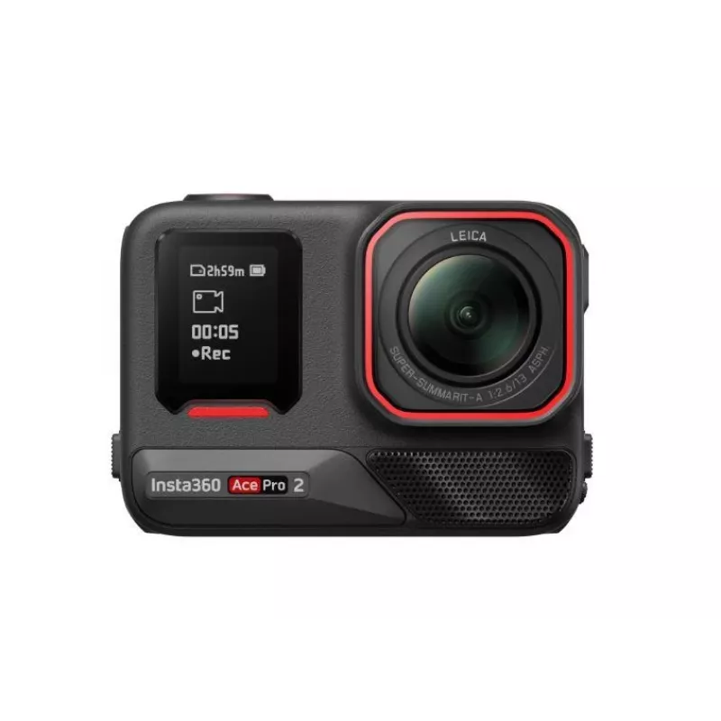 Veiksmo kamera Insta360 Ace Pro 2 – 50 MP, 8K itin didelė raiška (7680×3272), 1/1,3 colio sensorius, iki 240 kadrų/s, įmontuotas ekranas, Wi‑Fi, MicroSD, 177,7 g, Juoda