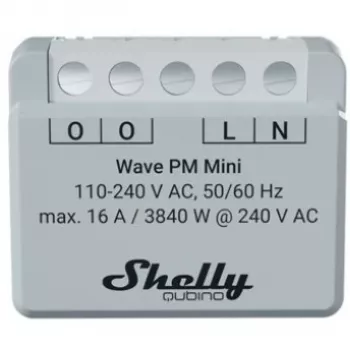 Shelly Qubino Wave PM Mini išmanusis jungiklis, 1 kanalo, montuojamas po tinku, Z-Wave, belaidis, 110–240 V AC / 24–30 V DC, pilkas