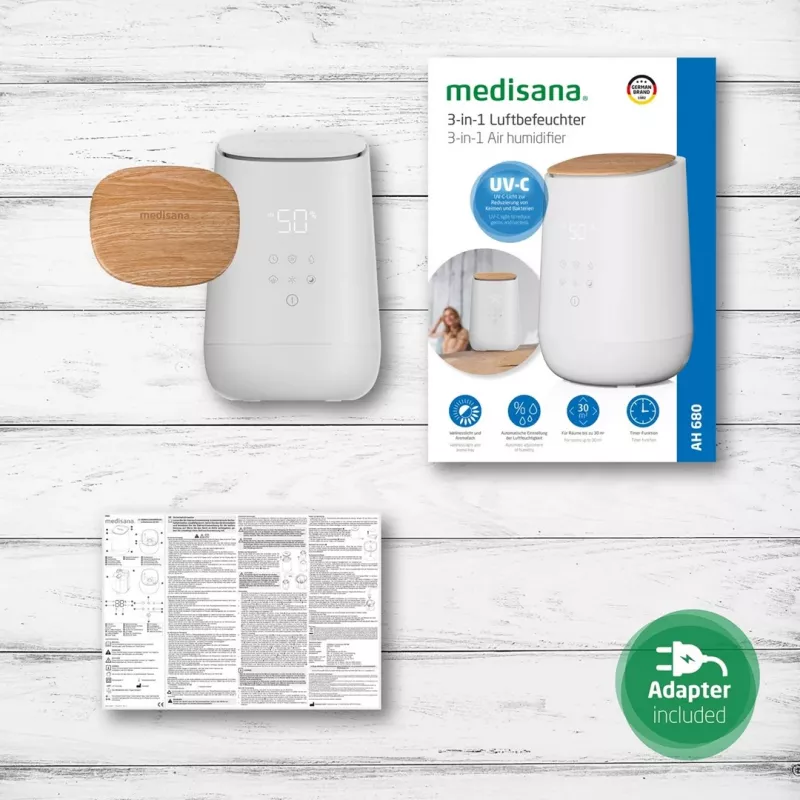 Medisana AH 680 drėkintuvas ultragarsinis 2,6 L Baltas, Medis 24 W