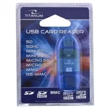 Kortelių skaitytuvas Titanum TA101B USB 2.0, mėlynas – palaiko MicroSD, SD/SDHC, MMC, MS formatus, 480 Mbit/s