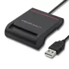 ID kortelių skaitytuvas QOLTEC Smart chip ID card scanner – USB, juodas, 84,5×65×16 mm, 63 g