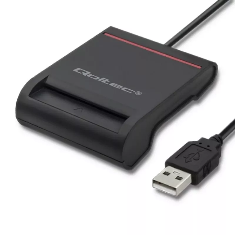 ID kortelių skaitytuvas QOLTEC Smart chip ID card scanner – USB, juodas, 84,5×65×16 mm, 63 g