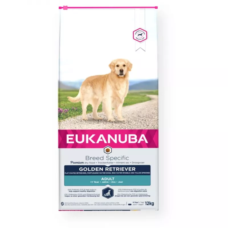 Sausas šunų ėdalas EUKANUBA Golden Retriever vištiena 12 kg – visavertis suaugusiems šunims