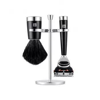ZWILLING CLASSIC 3 dalių skutimosi rinkinys su rankiniu skustuvu, šepetėliu ir laikikliu – juoda