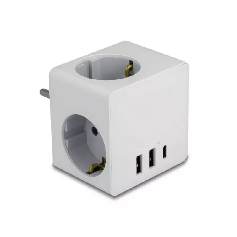 Maitinimo adapteris su kištuku Type F DeLOCK 11496 2 USB prievadai 5V 2.4A 3A