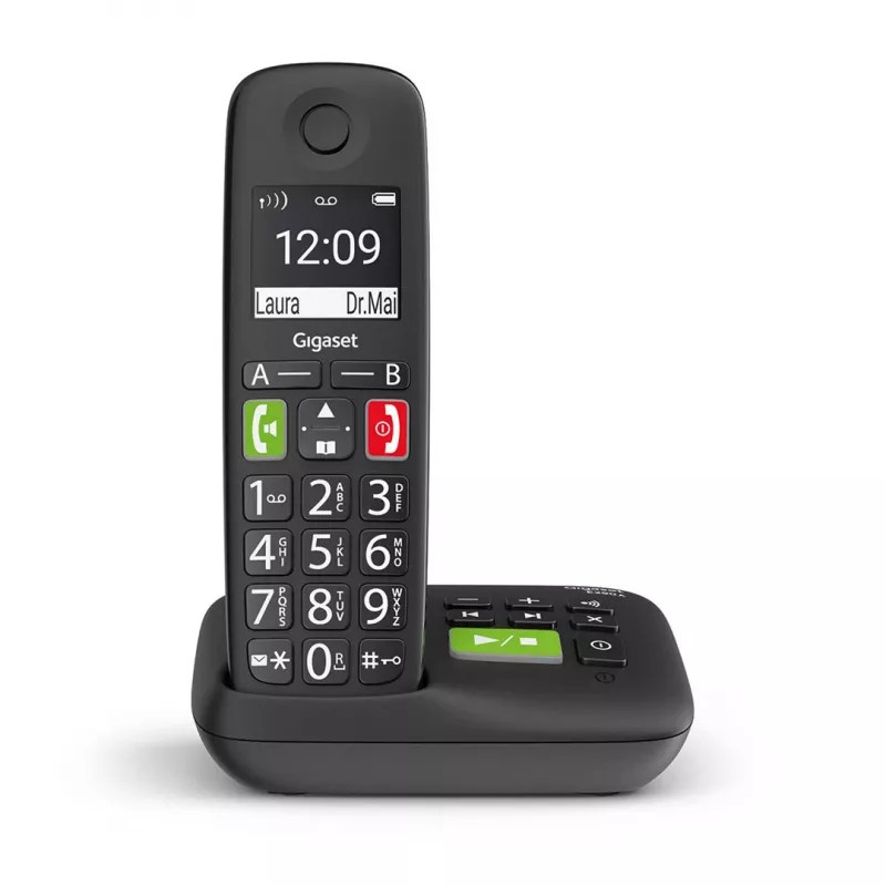 Gigaset E290A Analoginis/DECT telefonas su skambučio ID, juodas