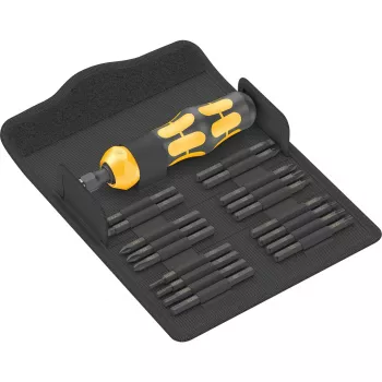 Wera 05018110001 Kraftform Kompakt 900 Set 1 atsuktuvų rinkinys su smūginiu atsuktuvu ir antgaliais, 19 vnt., 1/4", juodas/geltonas