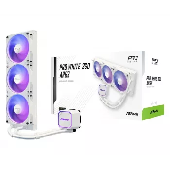 CPU aušintuvas ASROCK Pro 360 ARGB White – 360 mm skysčio aušintuvas su ARGB apšvietimu, baltas