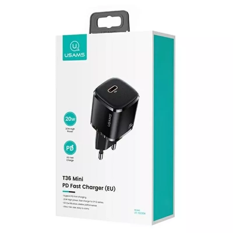 usams Phone Charger T36 USB-C + Lightning PD – kompaktiškas PD įkroviklis su USB-C ir Lightning