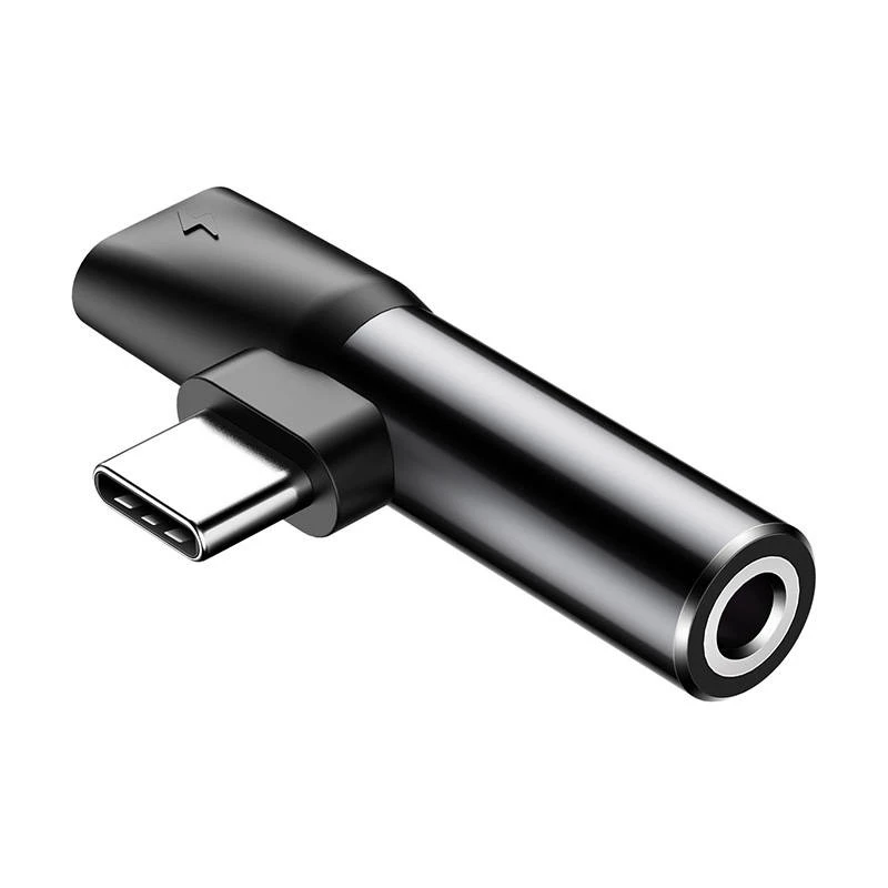 Baseus garso adapteris USB-C į Mini Jack 3,5 mm + USB-C (juodas)