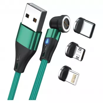 USB kabelis RealPower MagneticCharge3 1m USB A Žalias