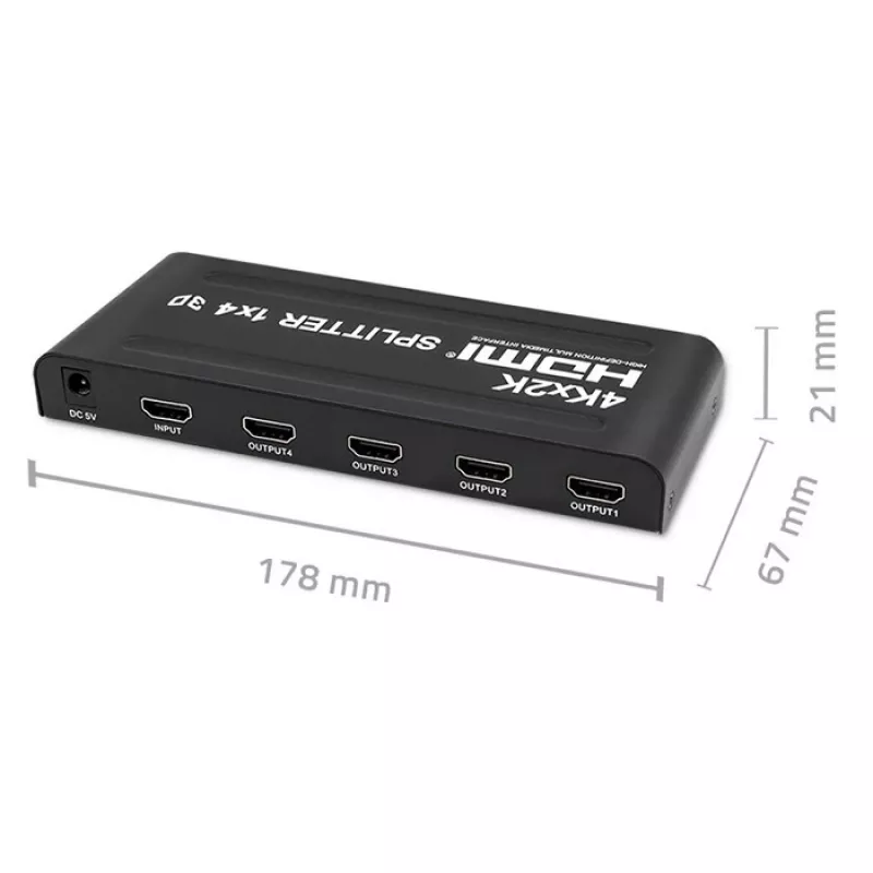 Qoltec 51798 Aktyvus HDMI skirstytuvas 4 x HDMI 4K x 2K | 3,4 Gb/s